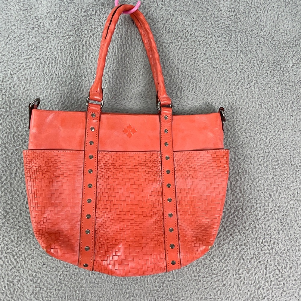 Patricia Nash Tote Bag Womens Large Coral Orange Woven Studded Leather Shoulder
